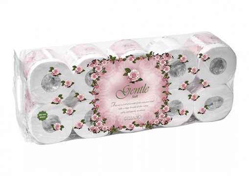 Трехреслойная мягкая туалетная бумага с тиснением в индивидуальной упаковке. Не содержат флуоресцентных осветлителей (ОВА) "Gentle Soft" Two-layer paper. towels in a roll with the scent of "Europe"